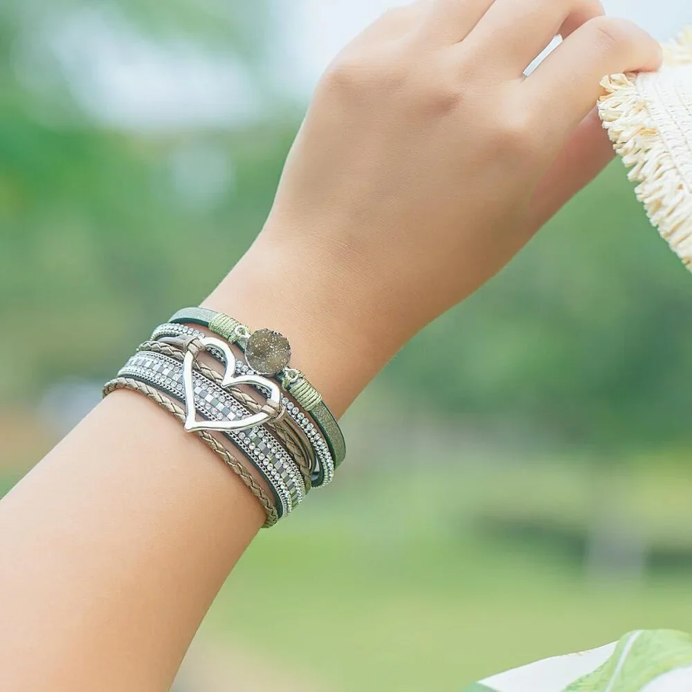 Leather Wrap Bracelet Faux Leather Zinc Clasp Boho Jewelry for Women